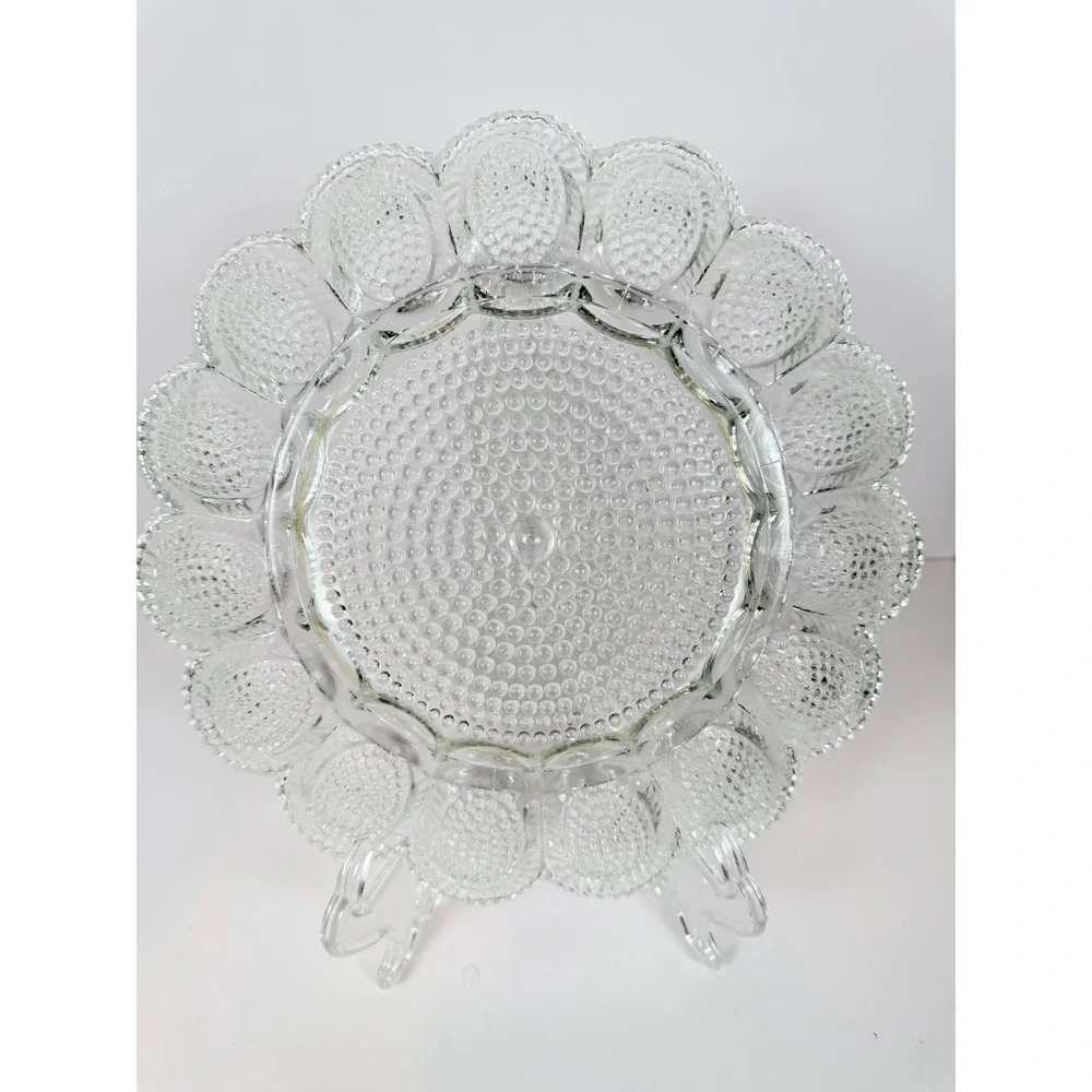 Vintage Indiana Glass Deviled Egg Plate Clear Hobnail Thousand Eyes 15 Egg 11